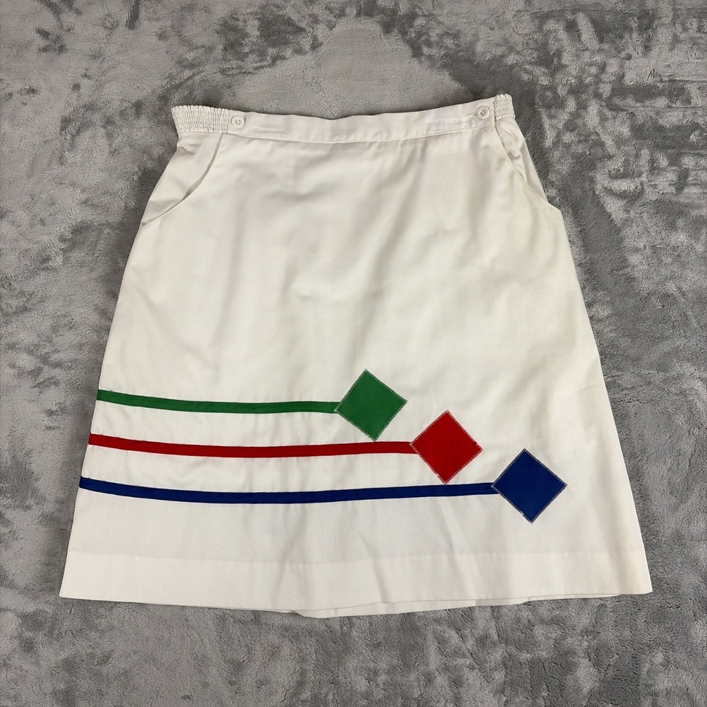 VTG 1960s David Smith White Abstract Print Mid Thigh Tennis Skirt Size 16